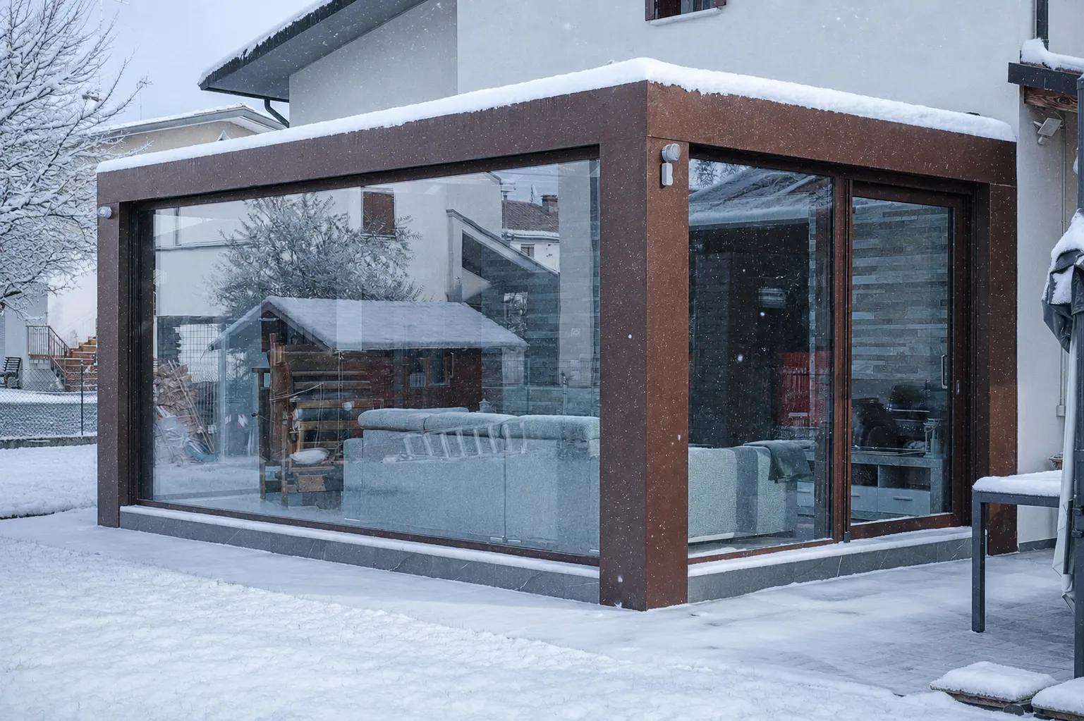 Giardino d'inverno protetto dalla neve