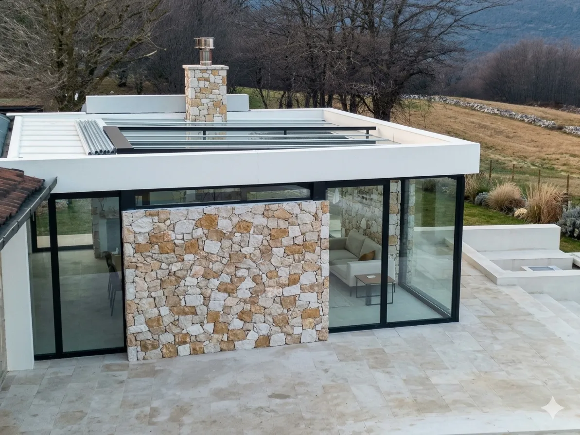 Giardino d'inverno Qubo con vetrate e struttura su misura